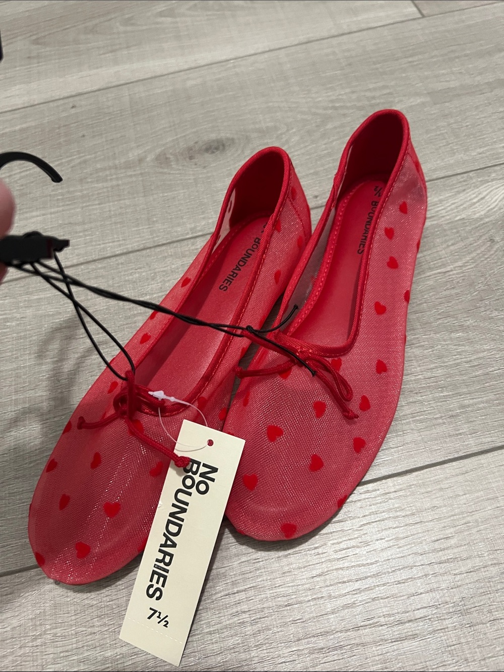 No Boundaries Red Heart Mesh Ballet Flats - Women